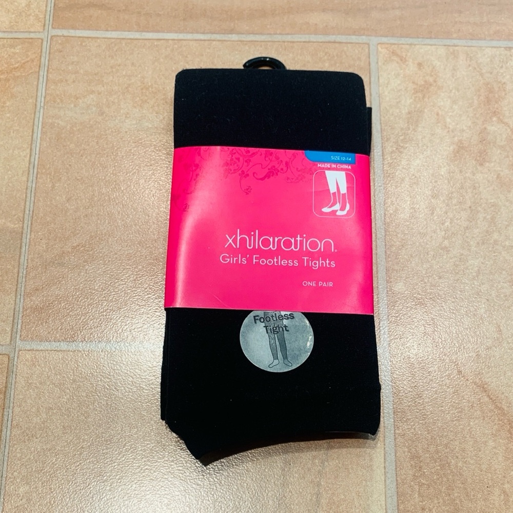 NWT Xhilaration Kids Girls Basic Black 12-14 Footless Tights